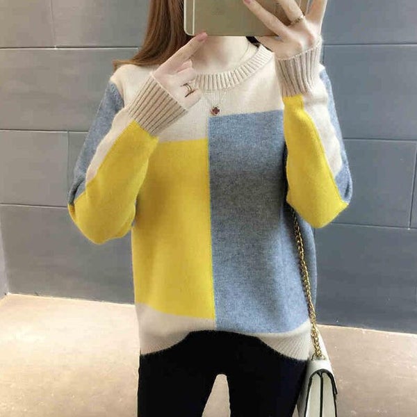 Autumn Winter Knitted Sweater Women Korean Casual Long Sleeve O-Neck Carousel 1