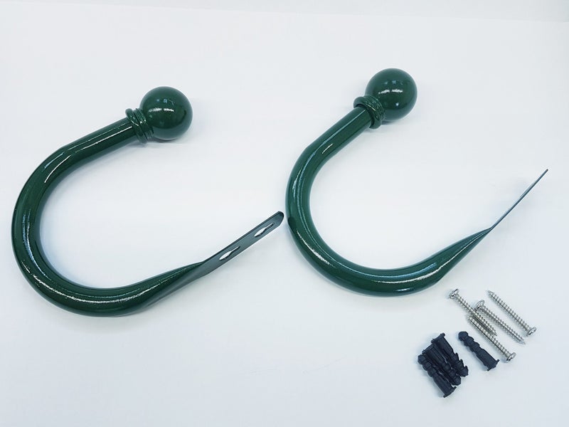 Set of 2 Ball Drapery Curtain Tie Backs / Holdbacks - Dark Green Large Carousel 1