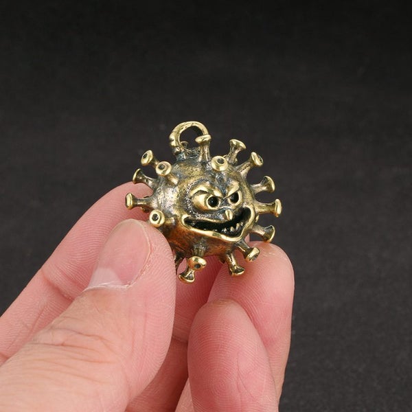 Brass Vintage keychain miniature virus monster figurine lucky protector pendant Carousel 1