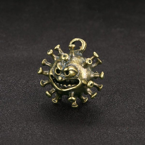 Brass Vintage keychain miniature virus monster figurine lucky protector pendant Carousel 2