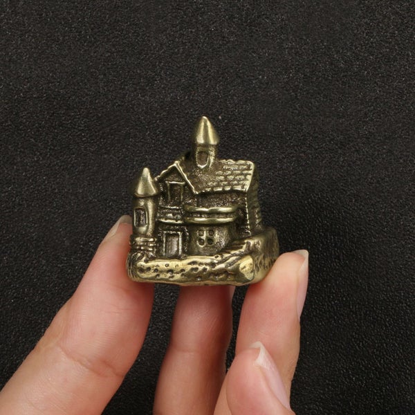 Brass Vintage collectable miniature sculpture carved brass England Castle Carousel 1