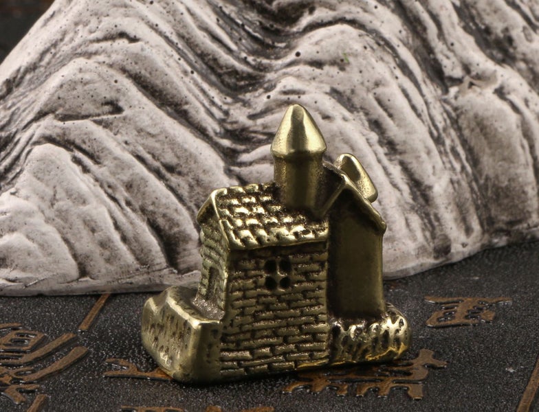 Brass Vintage collectable miniature sculpture carved brass England Castle Carousel 2