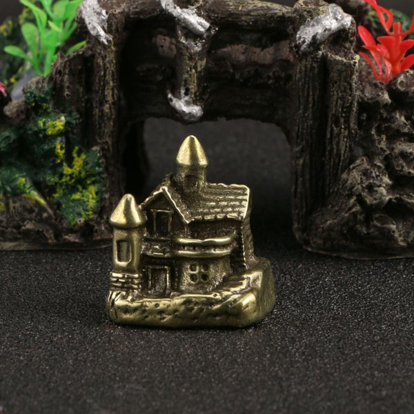 Brass Vintage collectable miniature sculpture carved brass England Castle Carousel 3