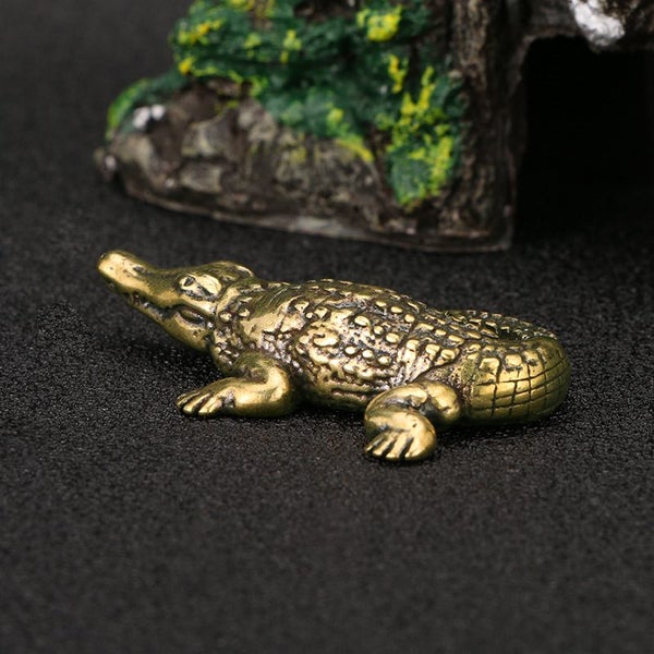 Brass Vintage collectable miniature sculpture carved brass Crocodile Carousel 3