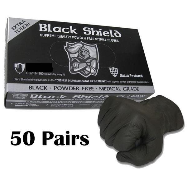 100x Black Shield Quality Extra Heavy Duty Nitrile Mechanic Gloves Tattoo Paint Carousel 1