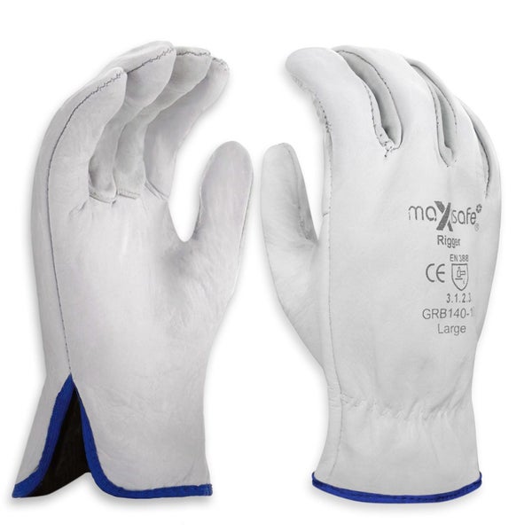 General Purpose Maxisafe Riggers Gloves Premium Cow Grain Leather Soft White Carousel 2