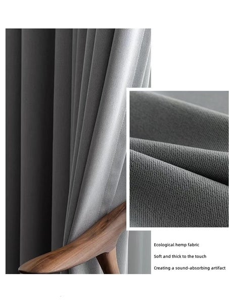 Dark Grey High Blackout Curtains Drapes Eyelet Hemp Fabric 360x160 MSE160-04 Carousel 2