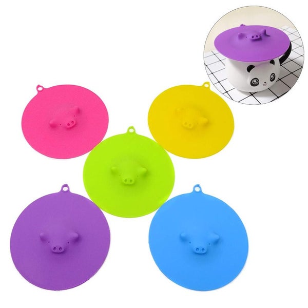 5Pcs Cute Swimming Piggy Silicone Cup Lids Mug Cover with Hanging Loops Carousel 1