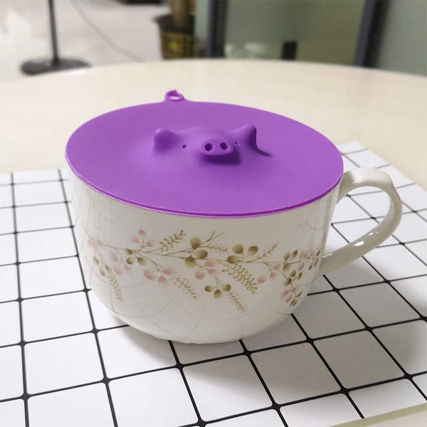 5Pcs Cute Swimming Piggy Silicone Cup Lids Mug Cover with Hanging Loops Carousel 3