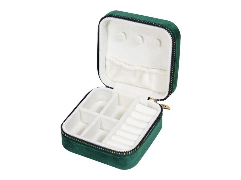 Portable Travel Jewelry Case Mini Velvet Jewelry Storage Box Organizer Green Carousel 2