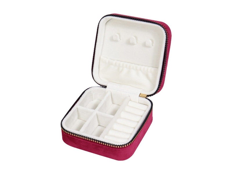 Portable Travel Jewelry Case Mini Velvet Jewelry Storage Box Organizer Rose Red Carousel 2