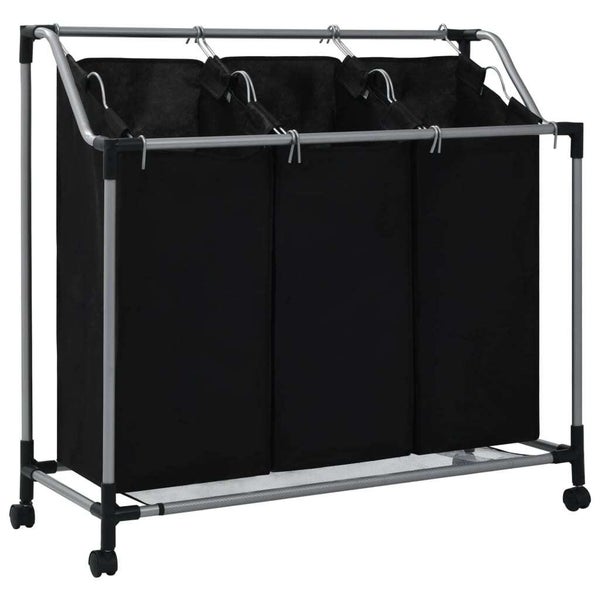 vidaXL Laundry Sorter with 3 Bags Black Steel Carousel 1