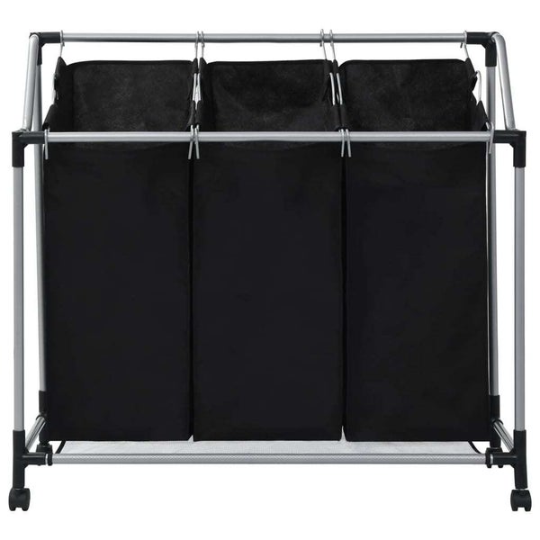 vidaXL Laundry Sorter with 3 Bags Black Steel Carousel 2