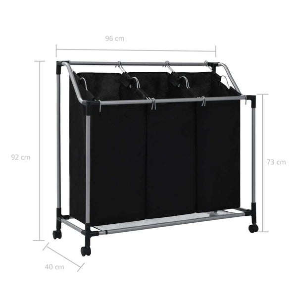 vidaXL Laundry Sorter with 3 Bags Black Steel Carousel 7