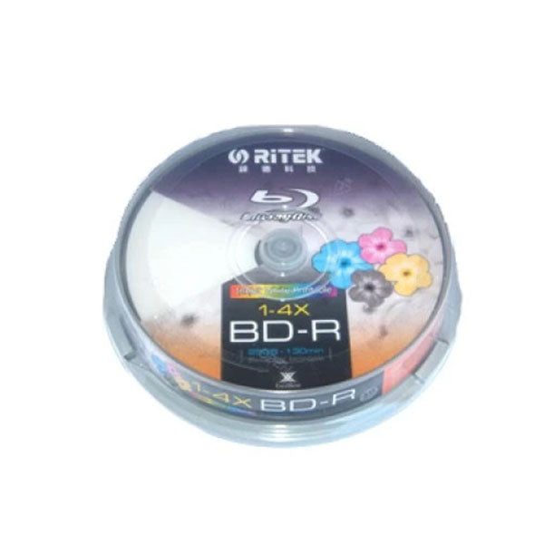 Ritek Blu-Ray BD-R 2X 25GB 130Min White Top Printable 10pcs Carousel 1