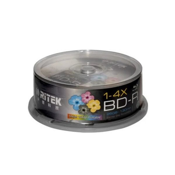 Ritek Blu-Ray BD-R 2X 25GB 130Min White Top Printable 25pcs Carousel 1