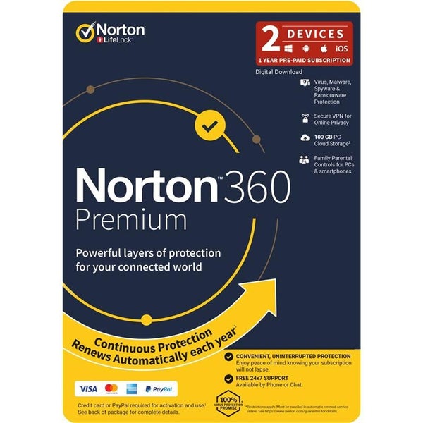 Norton 360 Premium 2 Device, 12-Month ANTIVIRUS for Windows PC / Mac Carousel 1