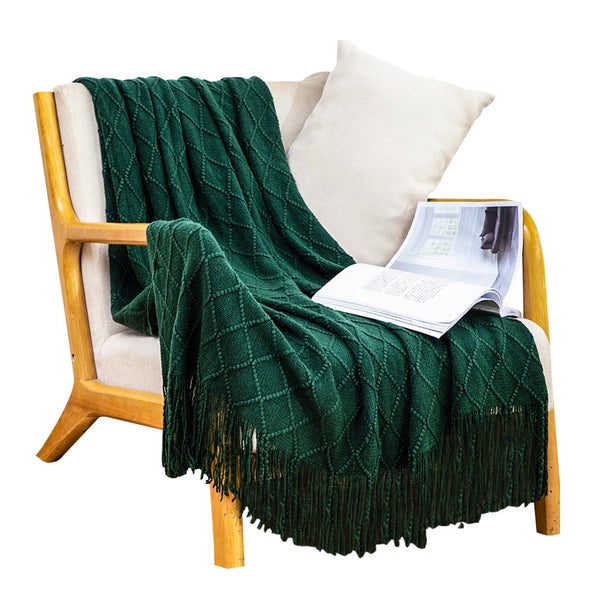 SOGA Green Diamond Pattern Knitted Throw Blanket Warm Cozy Woven Cover Couch ... Carousel 1
