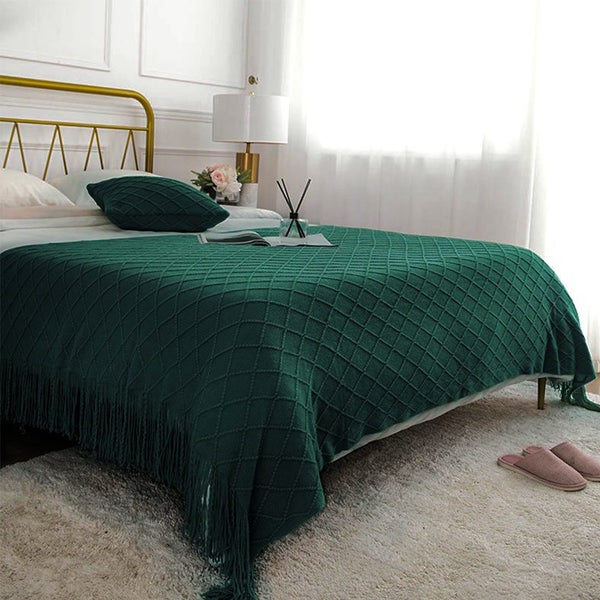 SOGA Green Diamond Pattern Knitted Throw Blanket Warm Cozy Woven Cover Couch ... Carousel 10