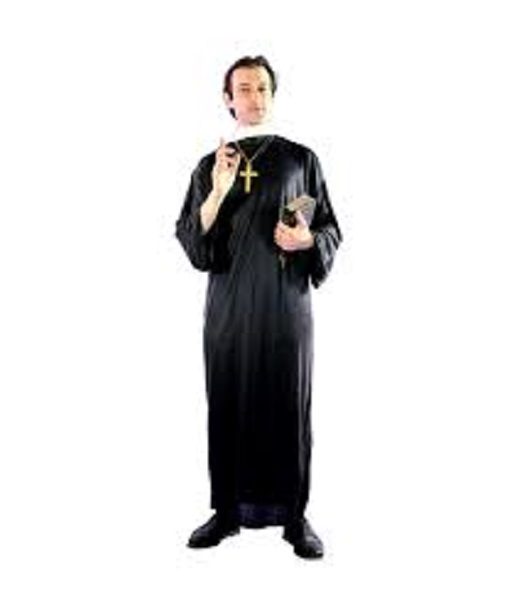 Mens Priest Costume Robe Clerical Collar Adult Monk Vicar Religious Carousel 1