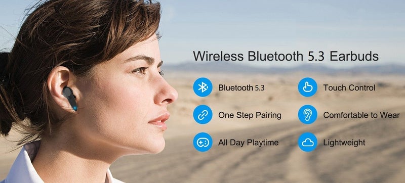 True Wireless Stereo Earbuds, HiFi Sound, Black. Carousel 1