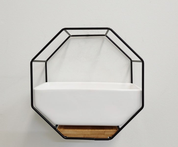 Hanging Geometric Wall Planter Freestanding Desk Succulent Planter (Black) Carousel 1