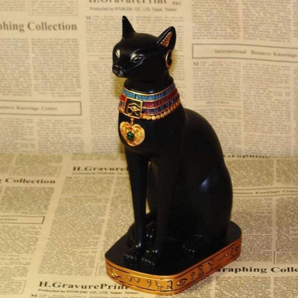 Black And Gold Egyptian Goddess Bastet Cat Sitting Figurine Carousel 1