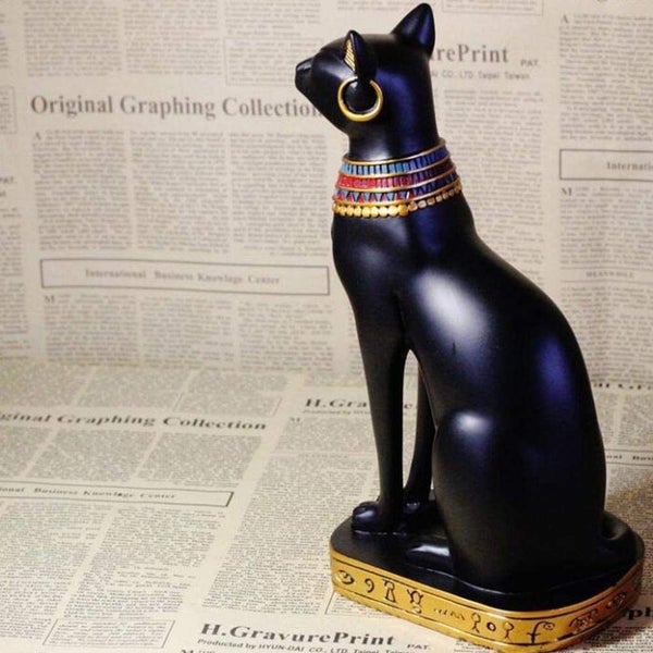 Black And Gold Egyptian Goddess Bastet Cat Sitting Figurine Carousel 2