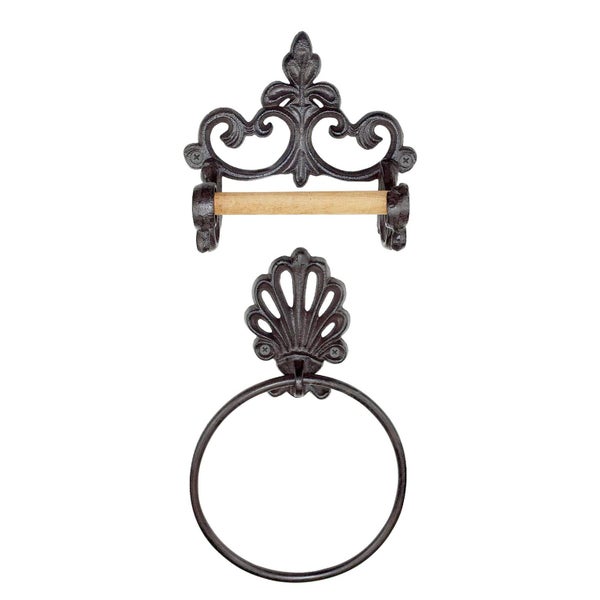 Cast Iron Towel Ring & Toilet Paper Roll Holder Set Carousel 1
