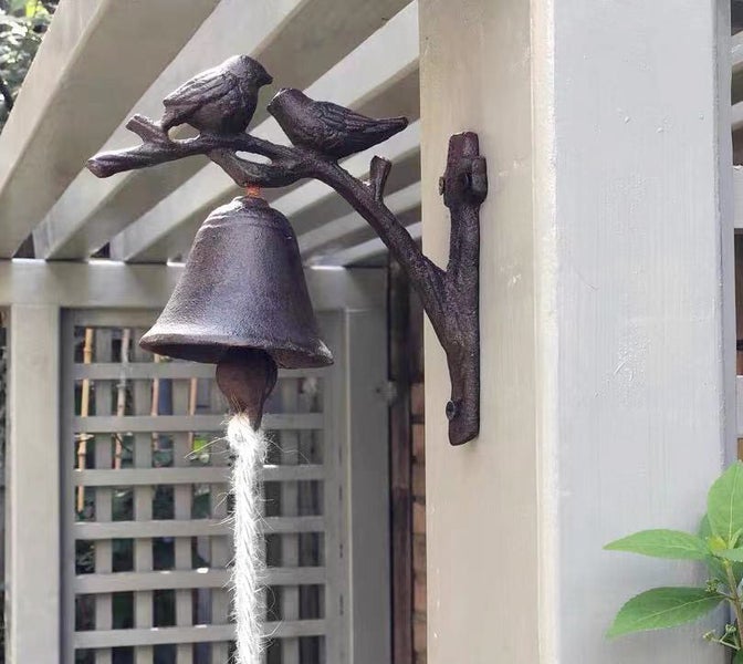 Antiqued Brown Cast Iron Birds Bell Carousel 1