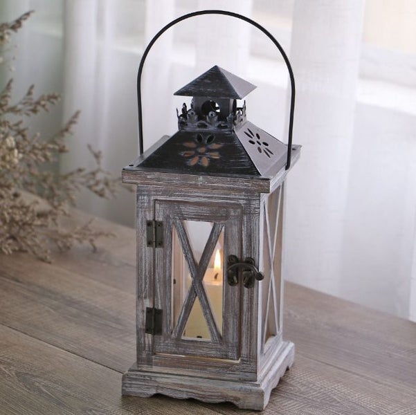 Wooden Frame Glass Candle Holding Lantern with LED Candle (GR001) Carousel 1