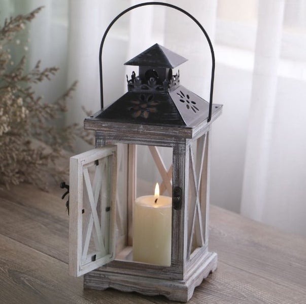 Wooden Frame Glass Candle Holding Lantern with LED Candle (GR001) Carousel 2