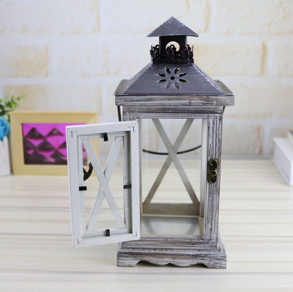 Wooden Frame Glass Candle Holding Lantern with LED Candle (GR001) Carousel 4