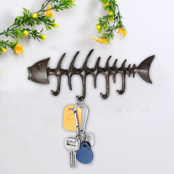 Vintage Cast Iron Fish Bones Wall Mount Rack with 4 Hooks Carousel 2