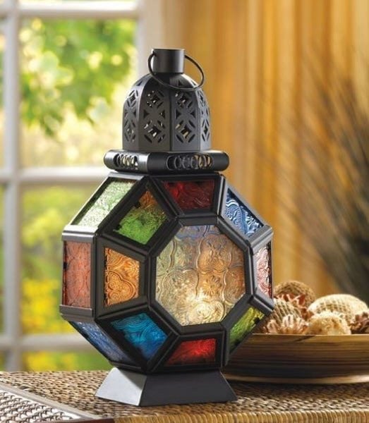 Moroccan Style Multicolored Glass Candle Holding Lanterns Outdoor or Indoor Use Carousel 1