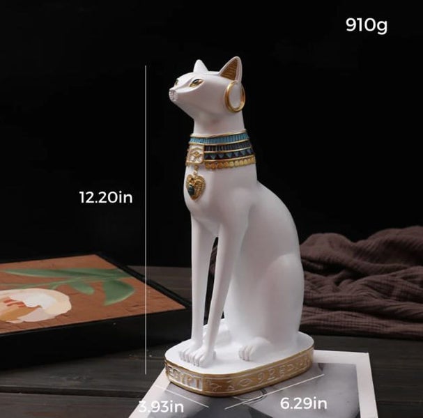 White And Gold Egyptian Goddess Bastet Cat Sitting Figurine Carousel 2