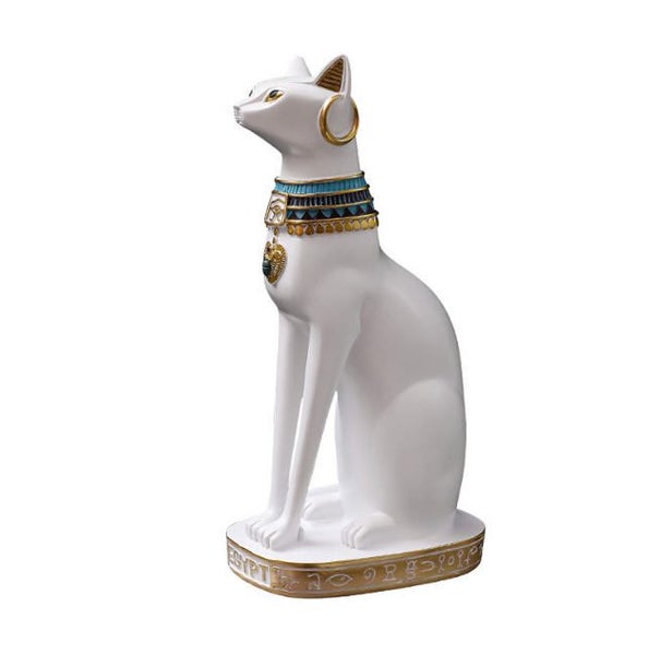 White And Gold Egyptian Goddess Bastet Cat Sitting Figurine Carousel 5