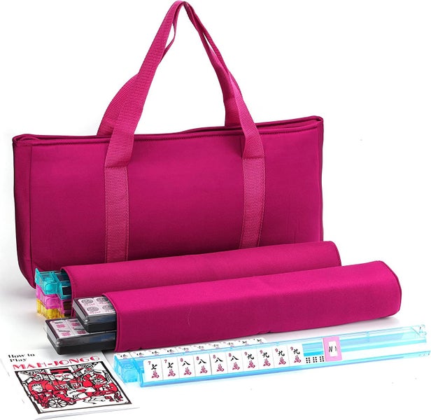 166 Tile English Mahjong Set Soft Bag Case With 4 Color Pushers62957611464065111