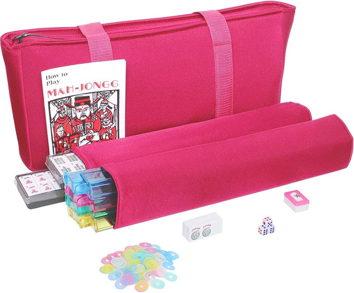 166 Tile English Mahjong Set Soft Bag Case With 4 Color Pushers62957611464065112