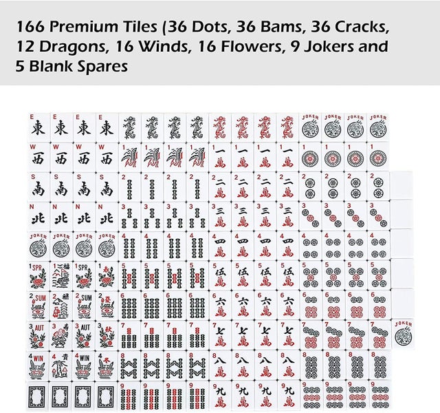 166 Tile English Mahjong Set Soft Bag Case With 4 Color Pushers62957611464065113