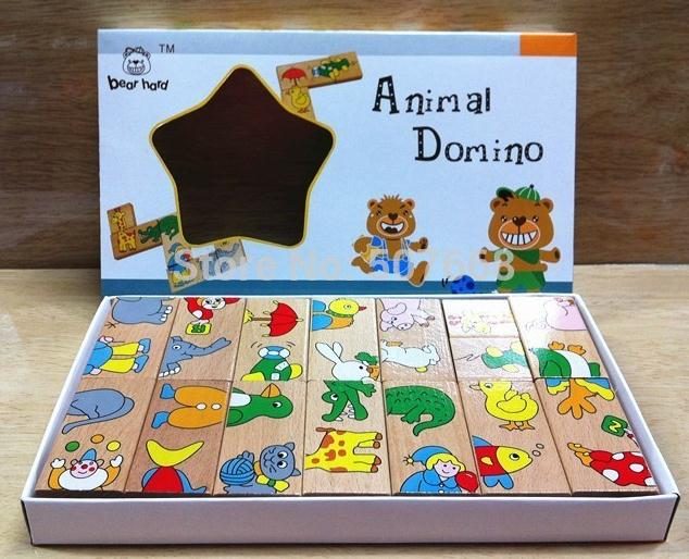 Brand New 15Pcs Wooden Animal Domino Carousel 1