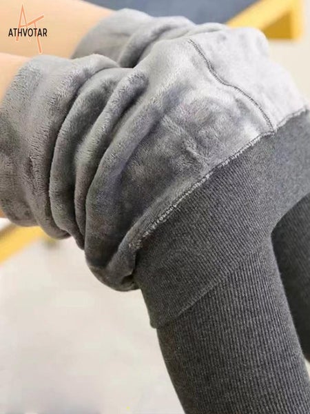 ATHVOTAR Fleece Thickened Feet Thermal Ribbed Leggings Warm Leggings Carousel 2