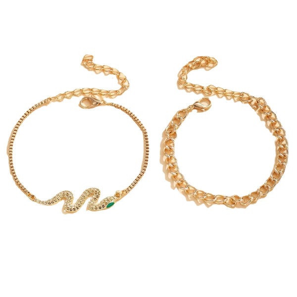 2pcs Gold Bracelet Ladies Classic Ethnic Style Bent Snake Pendant Carousel 1
