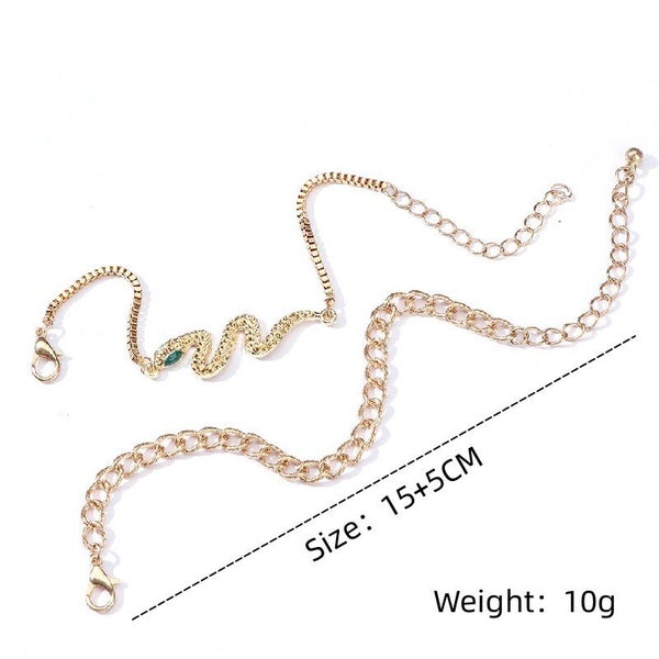 2pcs Gold Bracelet Ladies Classic Ethnic Style Bent Snake Pendant Carousel 7