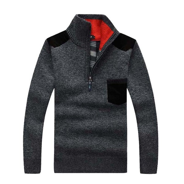 FALIZA Winter Knitted Sweaters Men Half Zip Fleece Jumpers Wool Warm Carousel 1