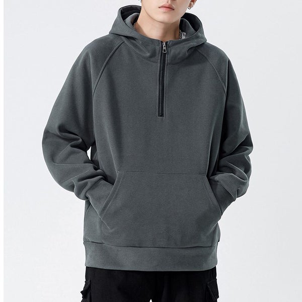 DUYIT Half-Zip Hooded Sweater Men's Autumn/Winter New Loose Solid Carousel 2