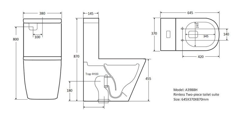 Toilet Suite Rimless Flush BTW LEN088H Extra Height Carousel 3