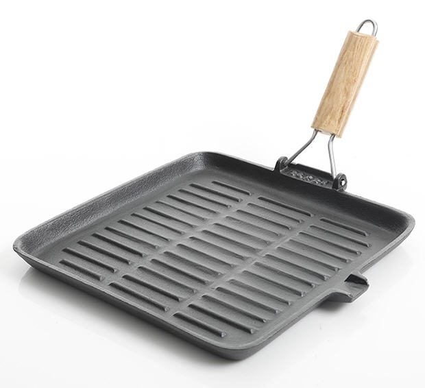 Cast Iron Square Griddle Frying Pan with Folding Handle (24x24cm) Carousel 1