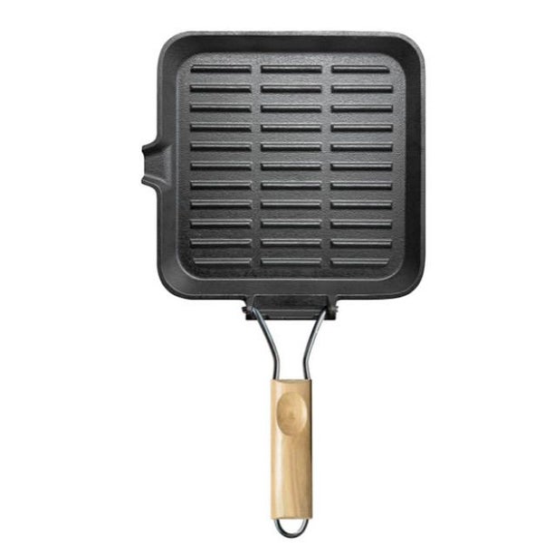 Cast Iron Square Griddle Frying Pan with Folding Handle (24x24cm) Carousel 2