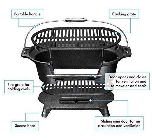 Hibachi Style Cast Iron Charcoal BBQ Camping Grill : BidBud